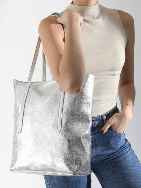 A4 Size Shoulder Bag Nine Leather Milano Silver nine NI24111 other view 1