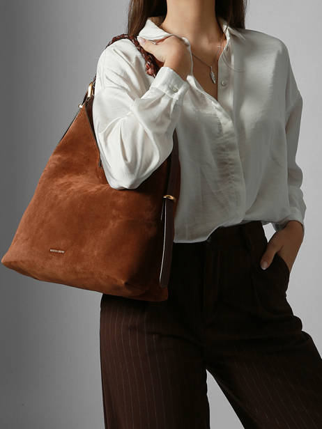 Grand Sac Hobo Jess En Cuir Velours Vanessa bruno Marron jess 29V40917 vue secondaire 1