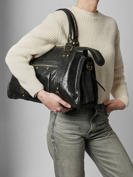 Sac Porté épaule A4 Spazzolato Cuir Milano Noir spazzolato SP24095 vue secondaire 1