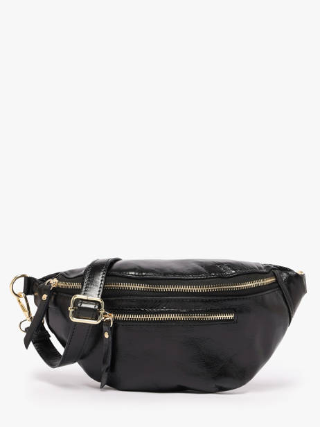 Sac Banane Cuir Milano Noir shiny sauvage SS24119