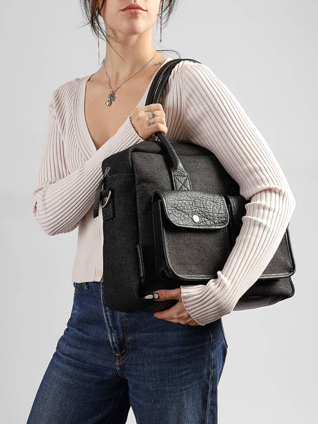 Sac Porté Main A4 Denim Paul marius Noir denim DANDYDEN vue secondaire 1