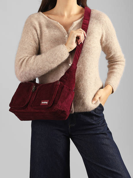 Sac Bandoulière Velours Velours Côtelé Hindbag Rouge velours V vue secondaire 1